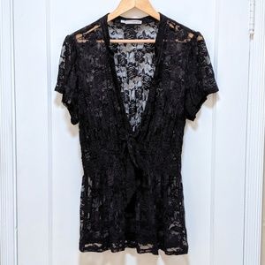 Maurices Sheer black rose lace short sleeve top